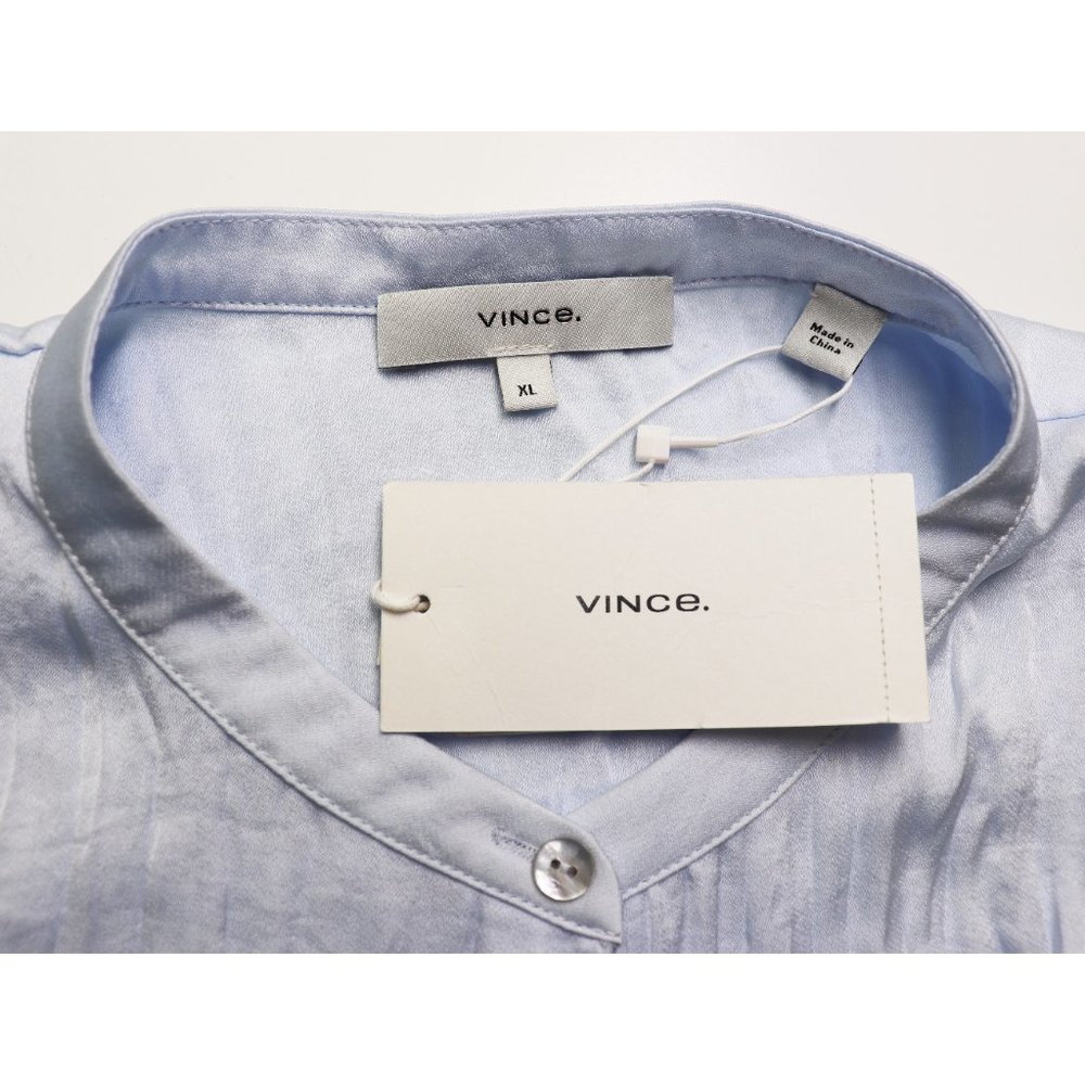 NWT Vince Sleeveless Crushed Satin Band Collar Blouse Powder Blue X Large XL - Picture 5 of 11